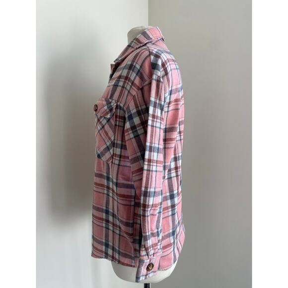 UNBRANDED Flannel Shirt Womens Sz Small Pink Grey Button Down Campcore Cabin - Picture 4 of 5